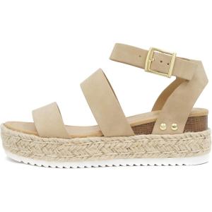 Soda Topic Open Toe Buckle Ankle Strap Espadrilles Flatform Wedge Casual Sandal(Taupe)