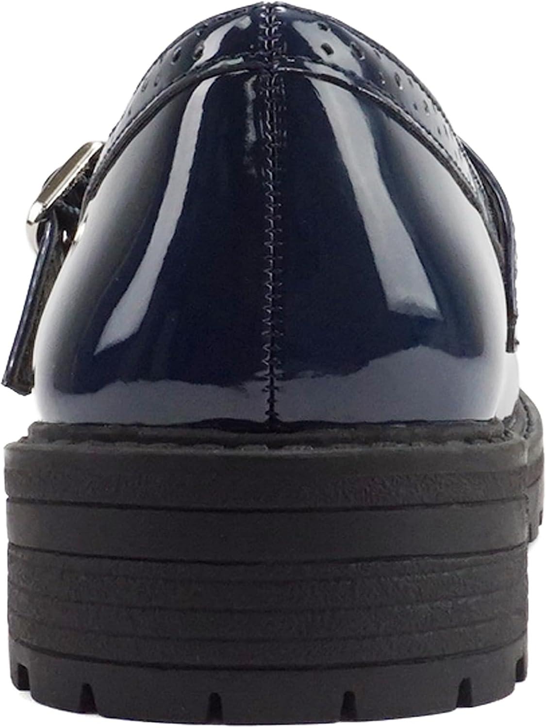 image:imageSoda FLIP2 Little KidsChildrenGirls Round Close Toe Wingtip Mary Jane Buckle Strap Lug Sole Low Heel ShoeNavy Patent
