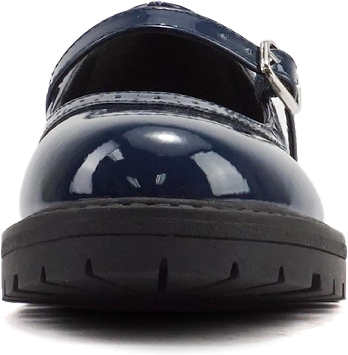image:imageSoda FLIP2 Little KidsChildrenGirls Round Close Toe Wingtip Mary Jane Buckle Strap Lug Sole Low Heel ShoeNavy Patent