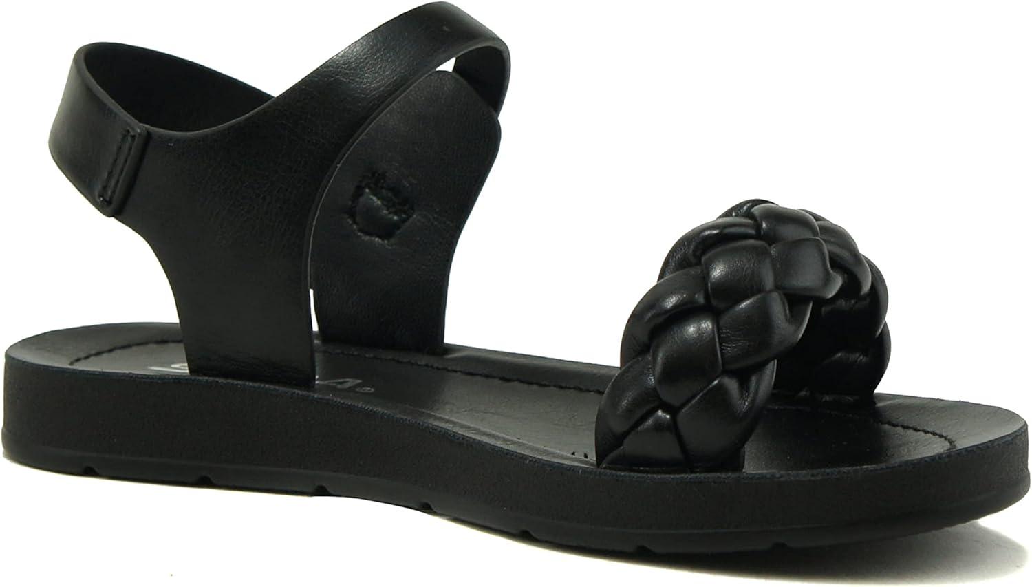 image:imageSoda TARINA2 KIDSCHILDRENGIRLS Casual Open Toe Single Braided Band Fashion Slide Flat Sandal with Adjustable Ankle StrapBlack Pu
