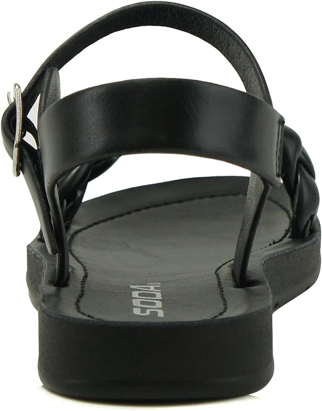 image:imageSoda TARINA2 KIDSCHILDRENGIRLS Casual Open Toe Single Braided Band Fashion Slide Flat Sandal with Adjustable Ankle StrapBlack Pu