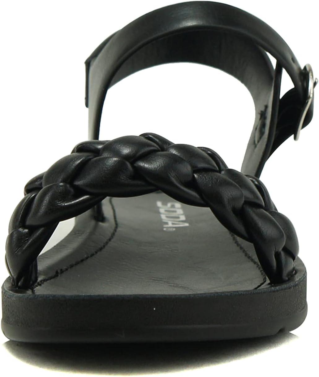 image:imageSoda TARINA2 KIDSCHILDRENGIRLS Casual Open Toe Single Braided Band Fashion Slide Flat Sandal with Adjustable Ankle StrapBlack Pu