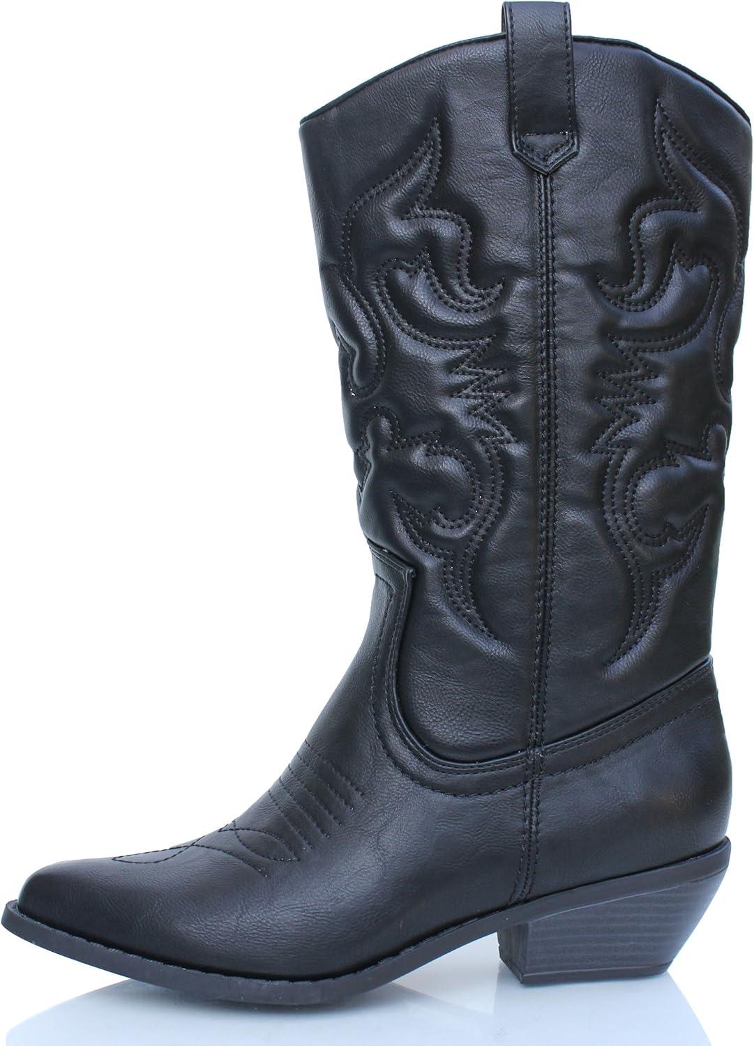 image:imageWomens Reno Picotee Western Cowboy Pointed Toe Pull On Tabs BootsBlack