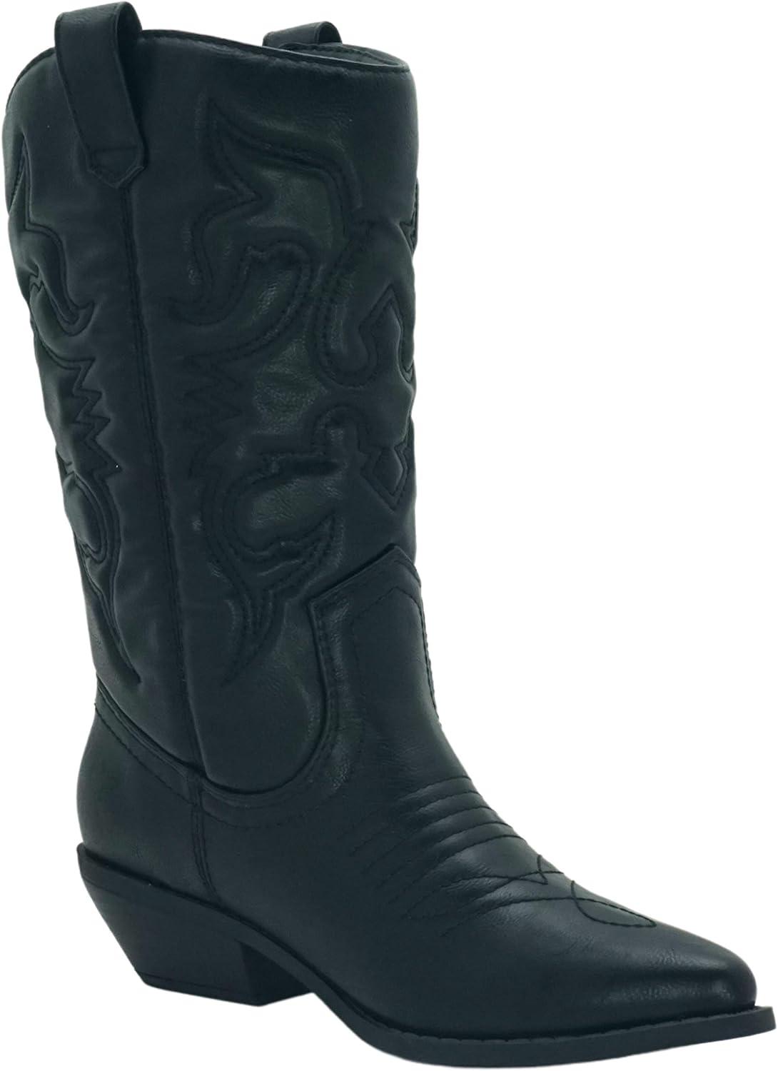 image:imageWomens Reno Picotee Western Cowboy Pointed Toe Pull On Tabs BootsBlack