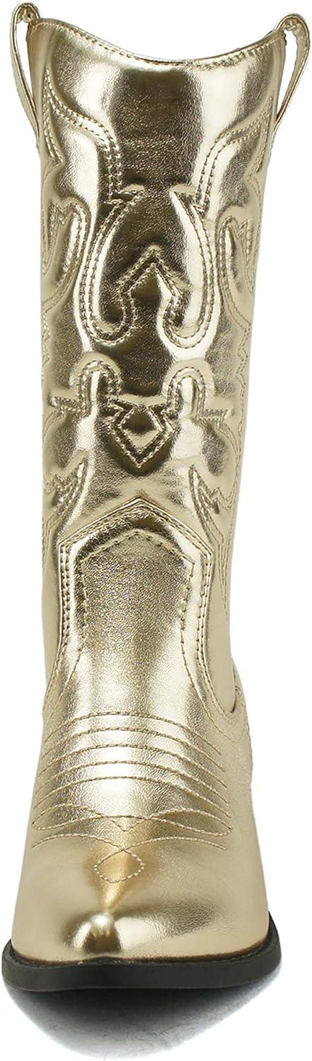 image:imageWomens Reno Picotee Western Cowboy Pointed Toe Pull On Tabs BootsGold Metallic Pu