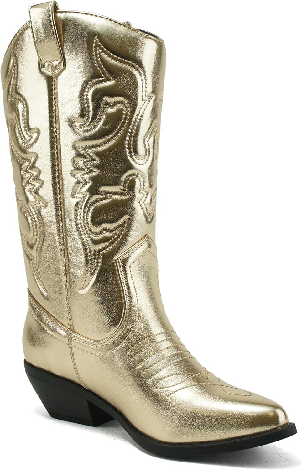 image:imageWomens Reno Picotee Western Cowboy Pointed Toe Pull On Tabs BootsGold Metallic Pu