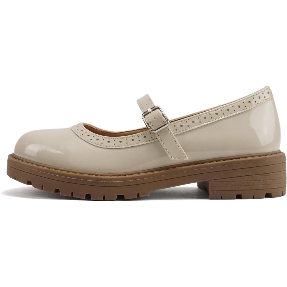 image:imageSoda FLIP2  Little KidsChildrenGirls Round Close Toe Wingtip Mary Jane Buckle Strap Lug Sole Low Heel ShoeBone Patent
