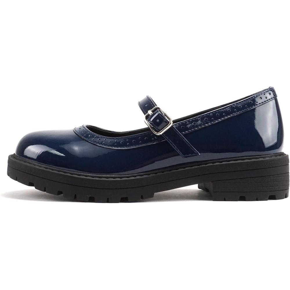 image:imageSoda FLIP2  Little KidsChildrenGirls Round Close Toe Wingtip Mary Jane Buckle Strap Lug Sole Low Heel ShoeNavy Patent