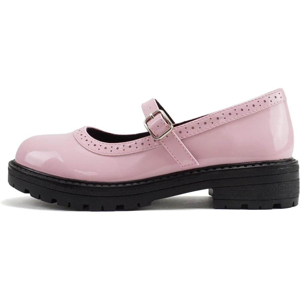 image:imageSoda FLIP2  Little KidsChildrenGirls Round Close Toe Wingtip Mary Jane Buckle Strap Lug Sole Low Heel ShoePowder Pink Patent