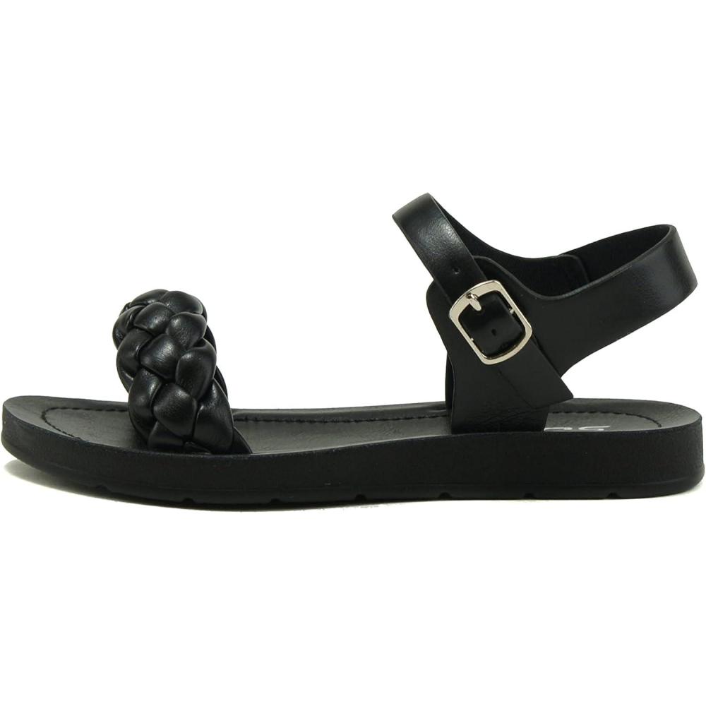image:imageSoda TARINA2 KIDSCHILDRENGIRLS Casual Open Toe Single Braided Band Fashion Slide Flat Sandal with Adjustable Ankle StrapBlack Pu