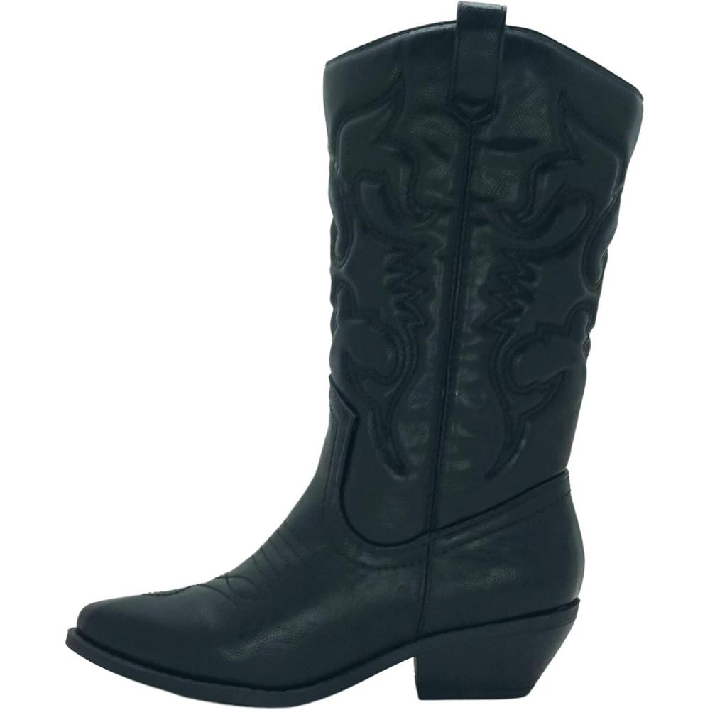 image:imageWomens Reno Picotee Western Cowboy Pointed Toe Pull On Tabs BootsBlack
