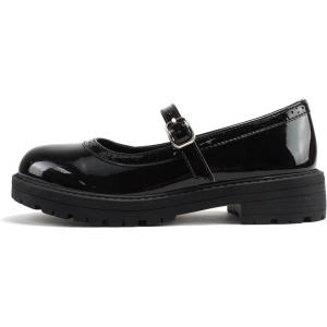 Soda “FLIP-2” ~ Little Kids/Children/Girls Round Close Toe Wingtip Mary Jane Buckle Strap Lug Sole Low Heel Shoe(Black Patent)