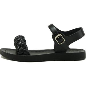 Soda TARINA-2 KIDS/CHILDREN/GIRLS Casual Open Toe Single Braided Band Fashion Slide Flat Sandal with Adjustable Ankle Strap(Black Pu)