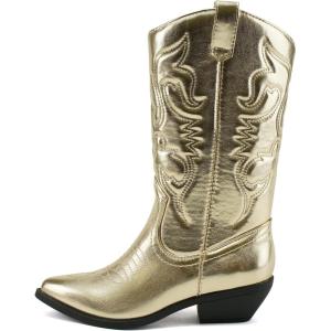 Women’s Reno Picotee Western Cowboy Pointed Toe Pull On Tabs Boots(Gold Metallic Pu)