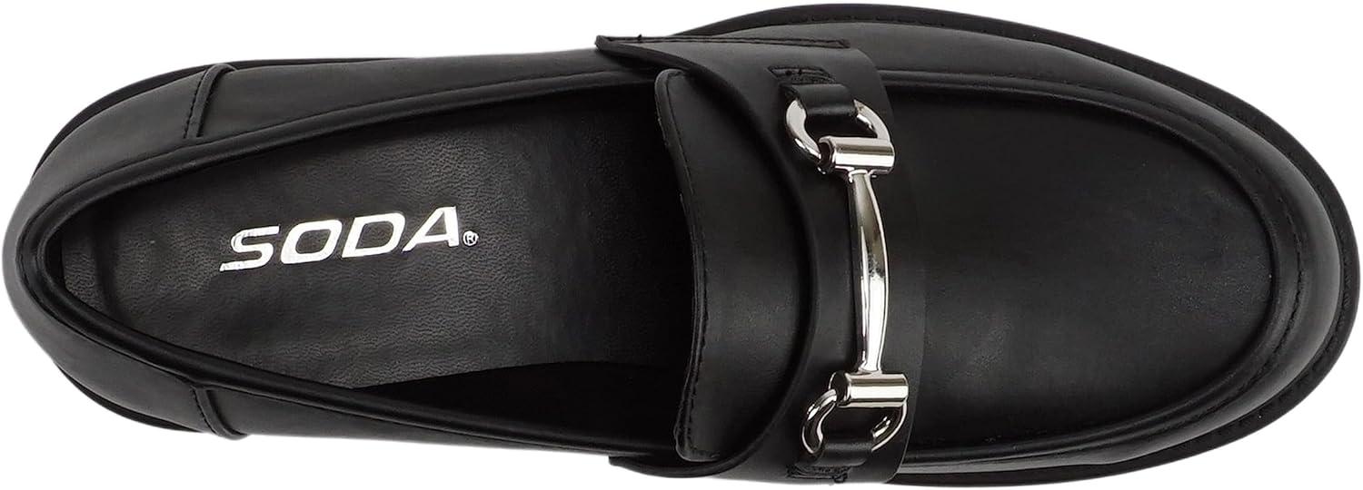 image:imageSoda Bedale Women Round Toe Low Heel Lug Sole SlipOn Horse Bit Loafer ShoeBlack Pu