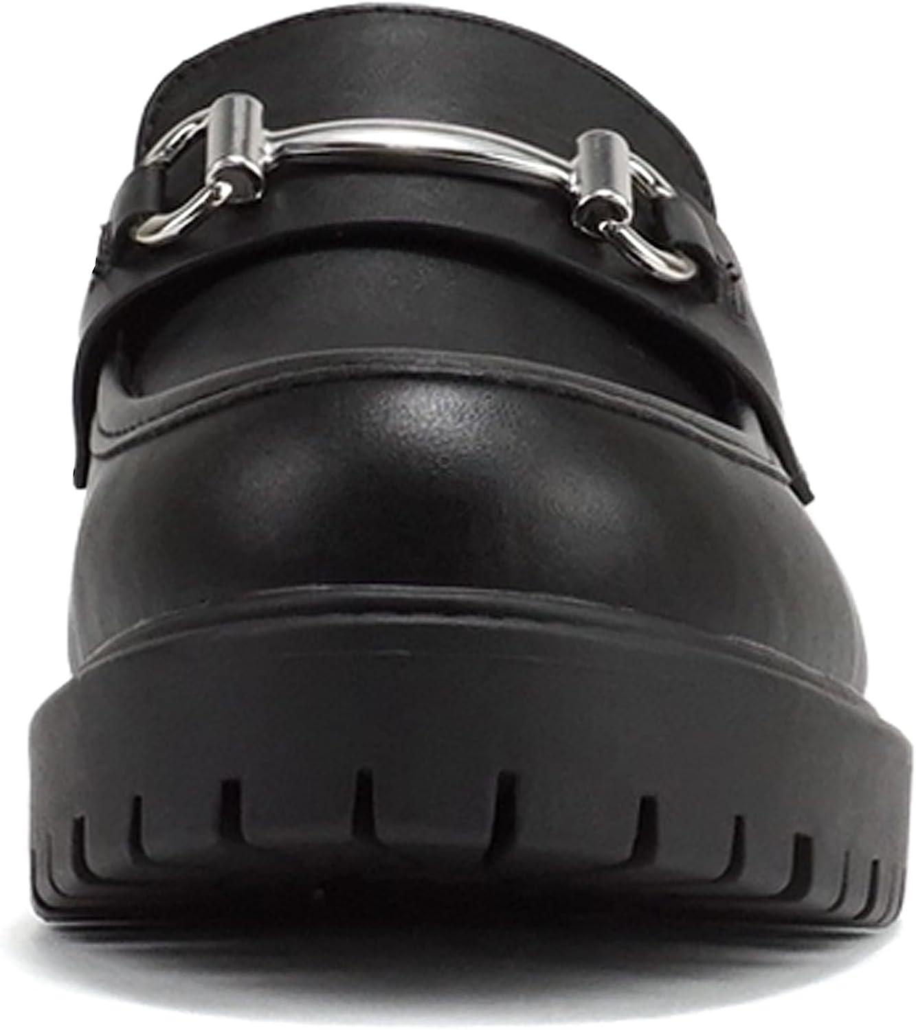 image:imageSoda Bedale Women Round Toe Low Heel Lug Sole SlipOn Horse Bit Loafer ShoeBlack Pu