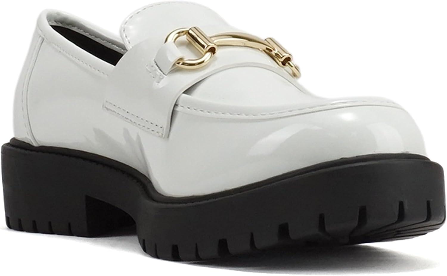 image:imageSoda Bedale Women Round Toe Low Heel Lug Sole SlipOn Horse Bit Loafer ShoeWhite Patent