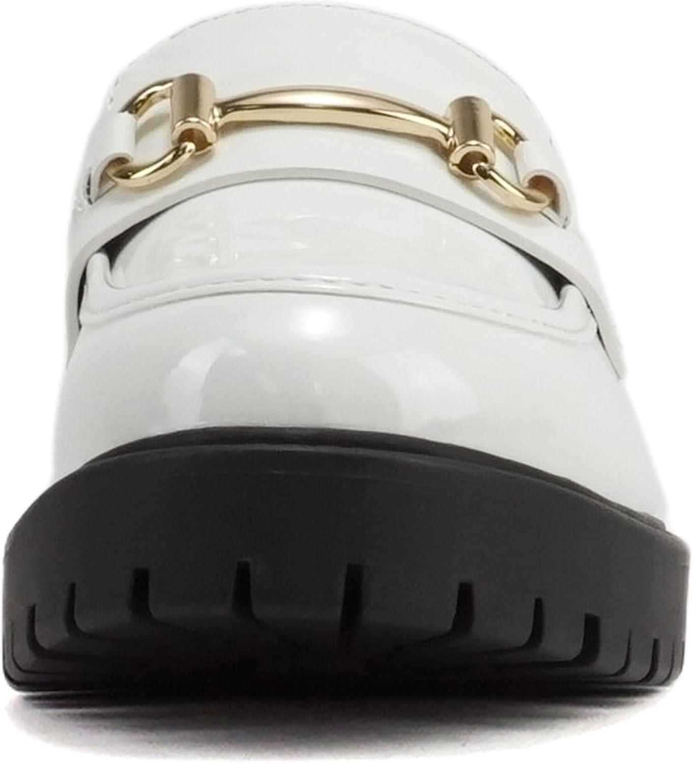 image:imageSoda Bedale Women Round Toe Low Heel Lug Sole SlipOn Horse Bit Loafer ShoeWhite Patent