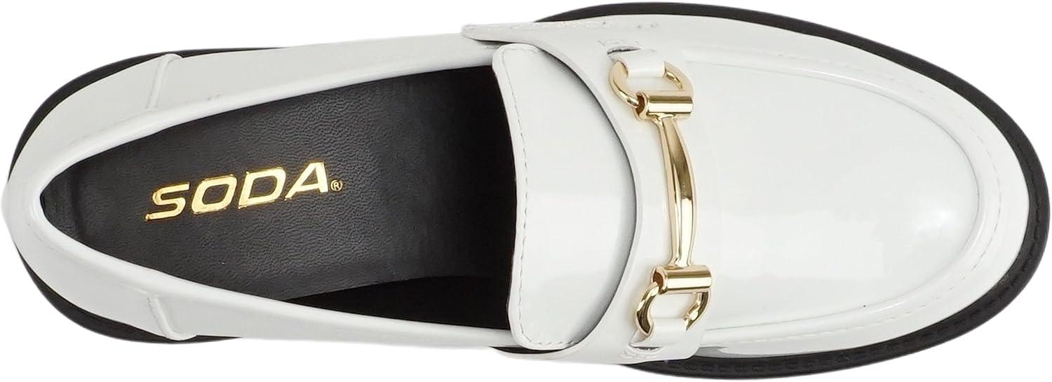 image:imageSoda Bedale Women Round Toe Low Heel Lug Sole SlipOn Horse Bit Loafer ShoeWhite Patent