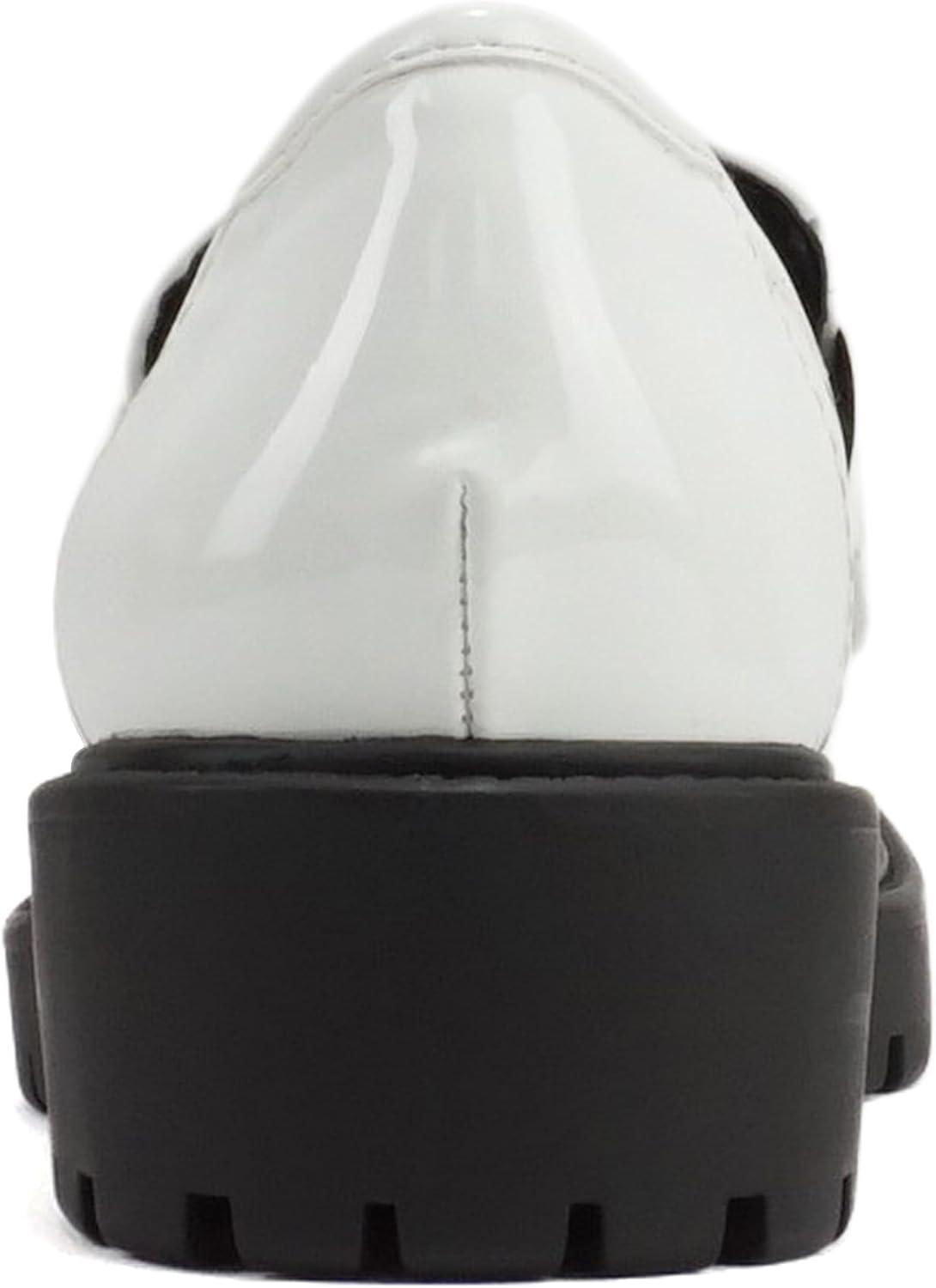 image:imageSoda Bedale Women Round Toe Low Heel Lug Sole SlipOn Horse Bit Loafer ShoeWhite Patent