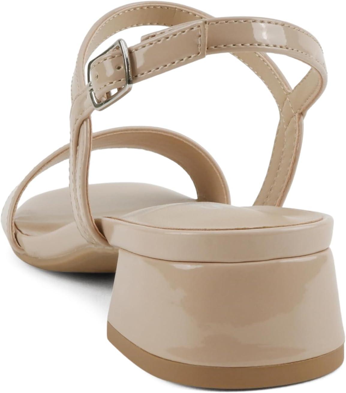 image:imageSoda Episode Women Square Toe Ankle Strap Low Heeled SandalsBeige Patent