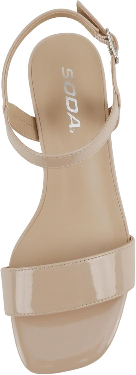 image:imageSoda Episode Women Square Toe Ankle Strap Low Heeled SandalsBeige Patent