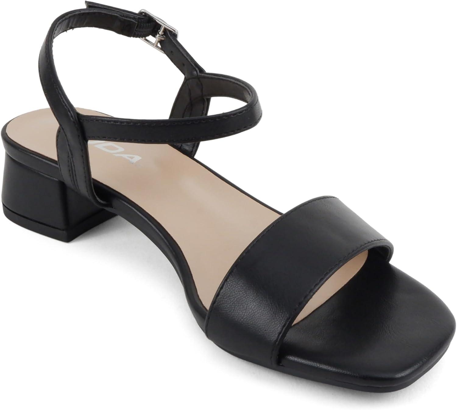 image:imageSoda Episode Women Square Toe Ankle Strap Low Heeled SandalsBlack Pu