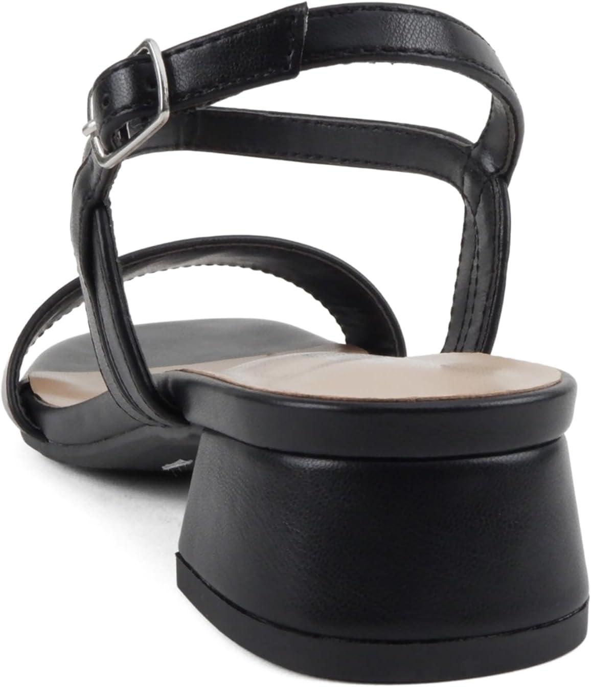 image:imageSoda Episode Women Square Toe Ankle Strap Low Heeled SandalsBlack Pu