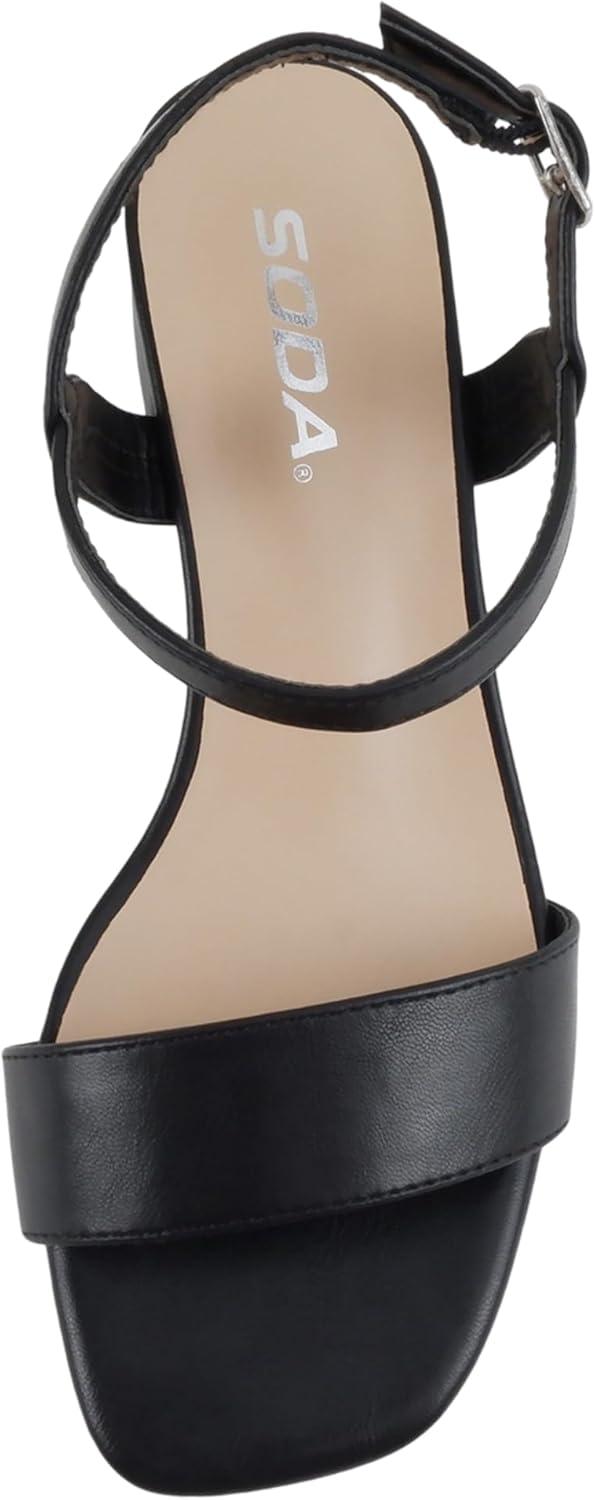 image:imageSoda Episode Women Square Toe Ankle Strap Low Heeled SandalsBlack Pu