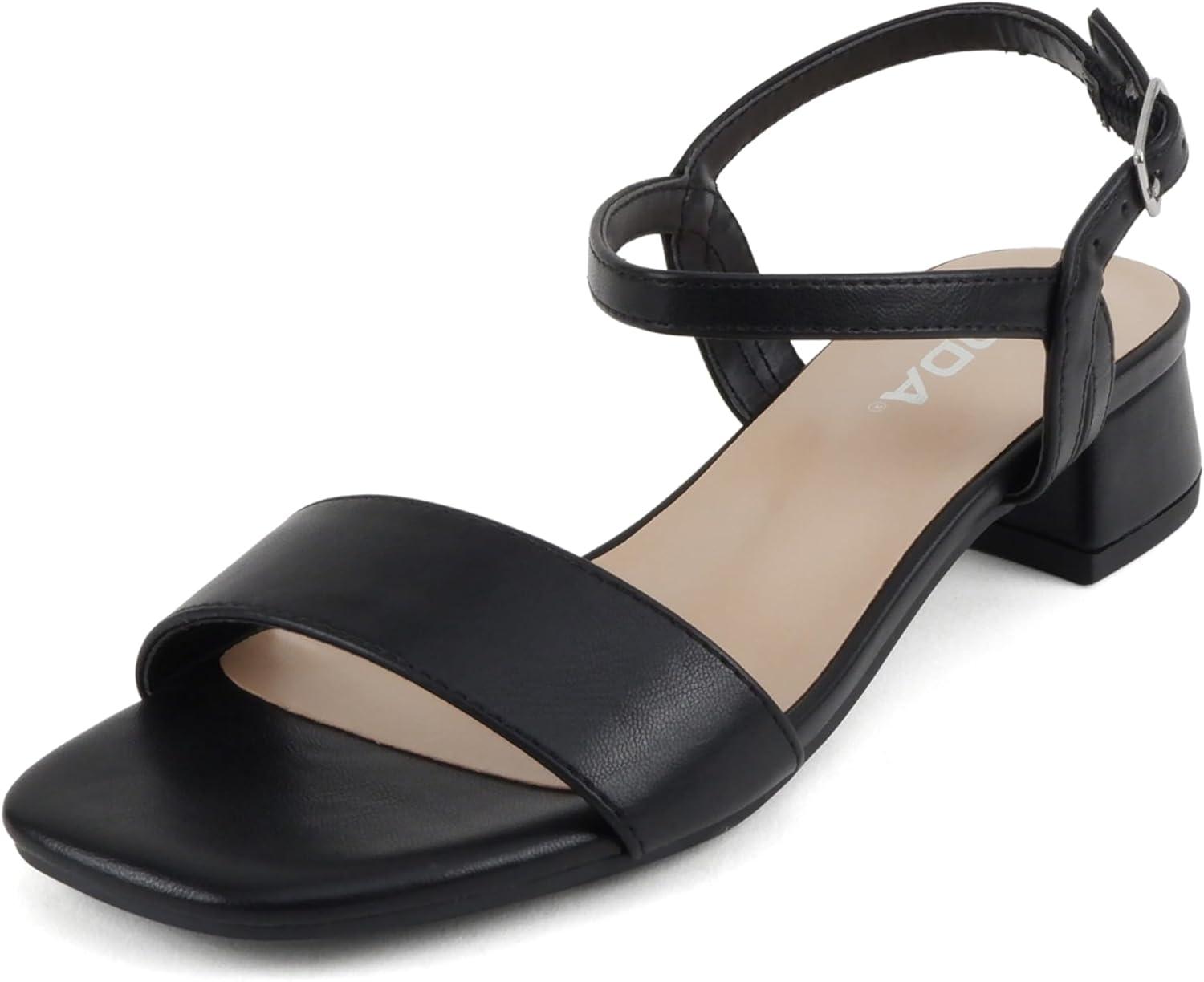 image:imageSoda Episode Women Square Toe Ankle Strap Low Heeled SandalsBlack Pu