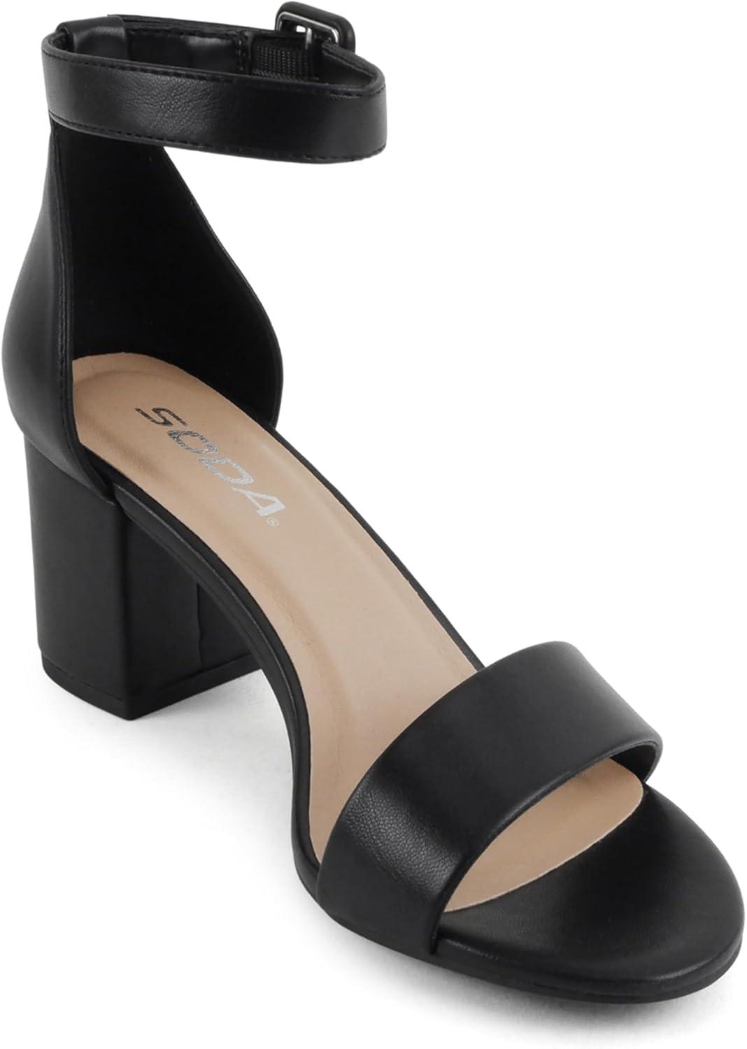 image:imageSoda Rosa Women Round Toe High Heel Sandal with Ankle StrapBlack Pu