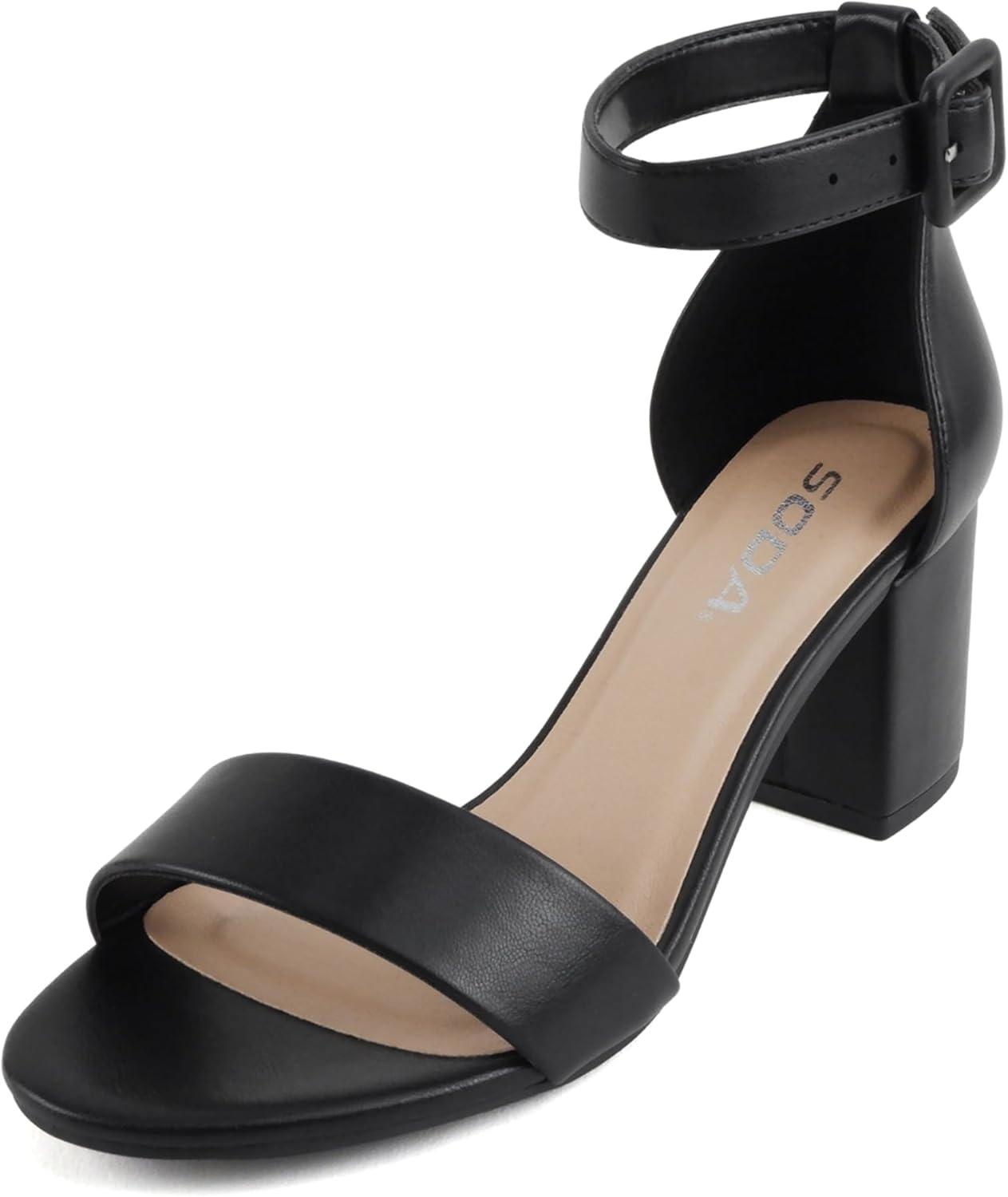image:imageSoda Rosa Women Round Toe High Heel Sandal with Ankle StrapBlack Pu