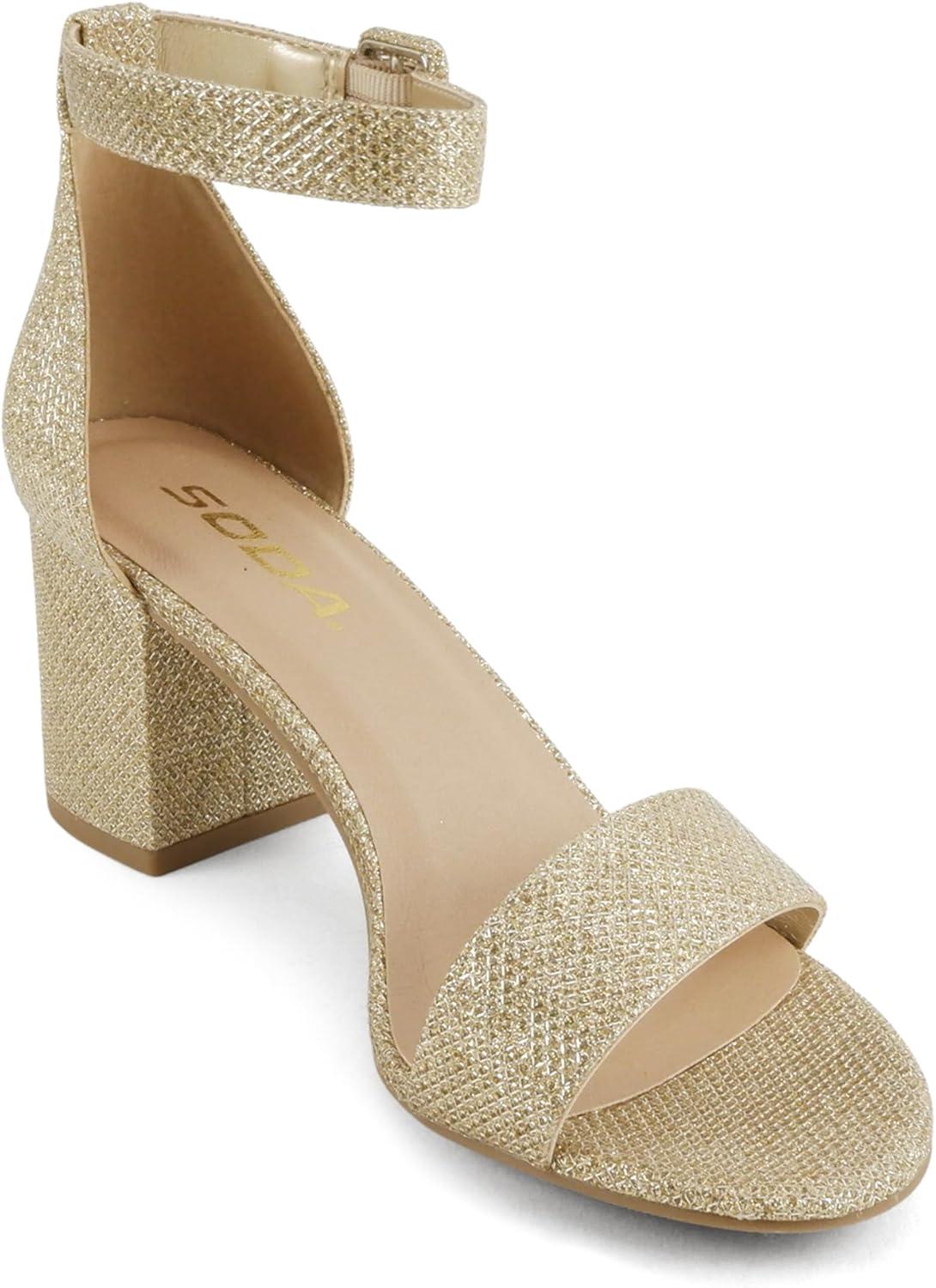 image:imageSoda Rosa Women Round Toe High Heel Sandal with Ankle StrapGold Pu