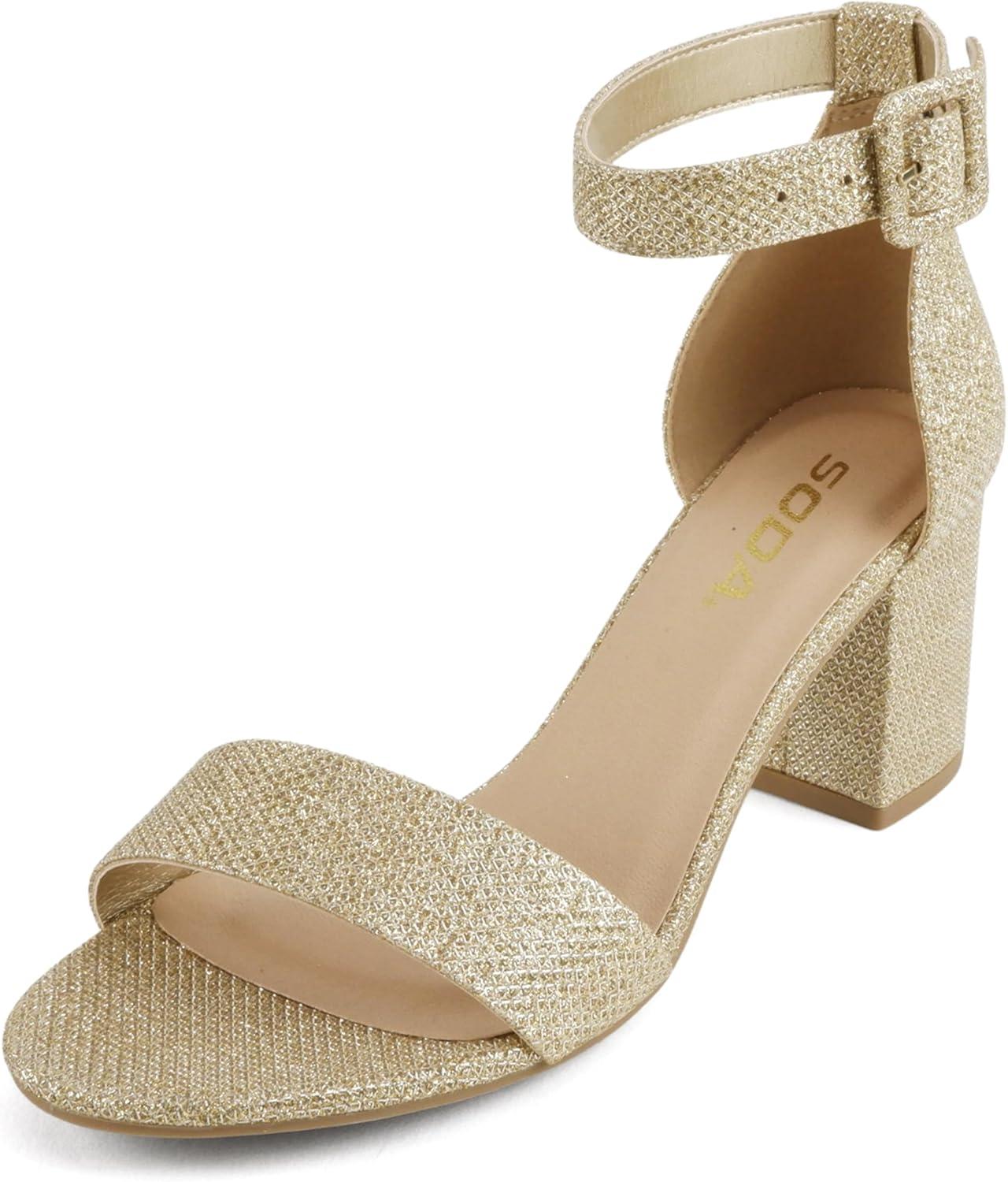 image:imageSoda Rosa Women Round Toe High Heel Sandal with Ankle StrapGold Pu