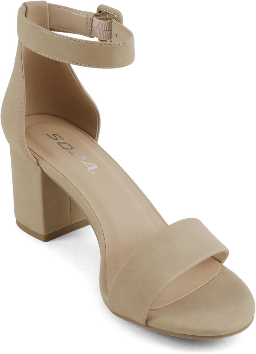 image:imageSoda Rosa Women Round Toe High Heel Sandal with Ankle StrapNature Pu