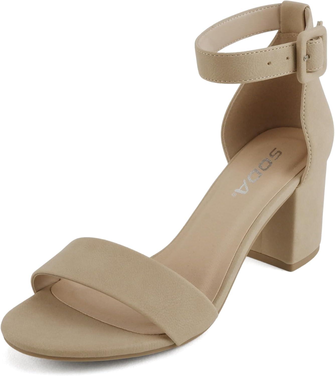 image:imageSoda Rosa Women Round Toe High Heel Sandal with Ankle StrapNature Pu