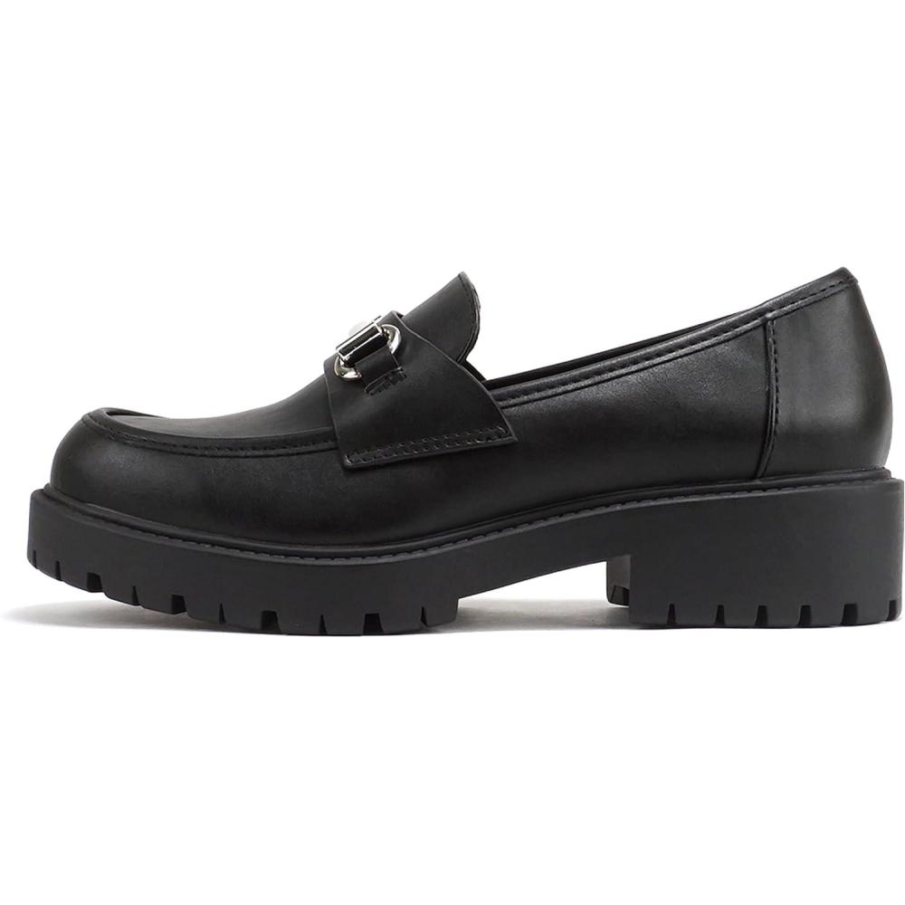 image:imageSoda Bedale Women Round Toe Low Heel Lug Sole SlipOn Horse Bit Loafer ShoeBlack Pu