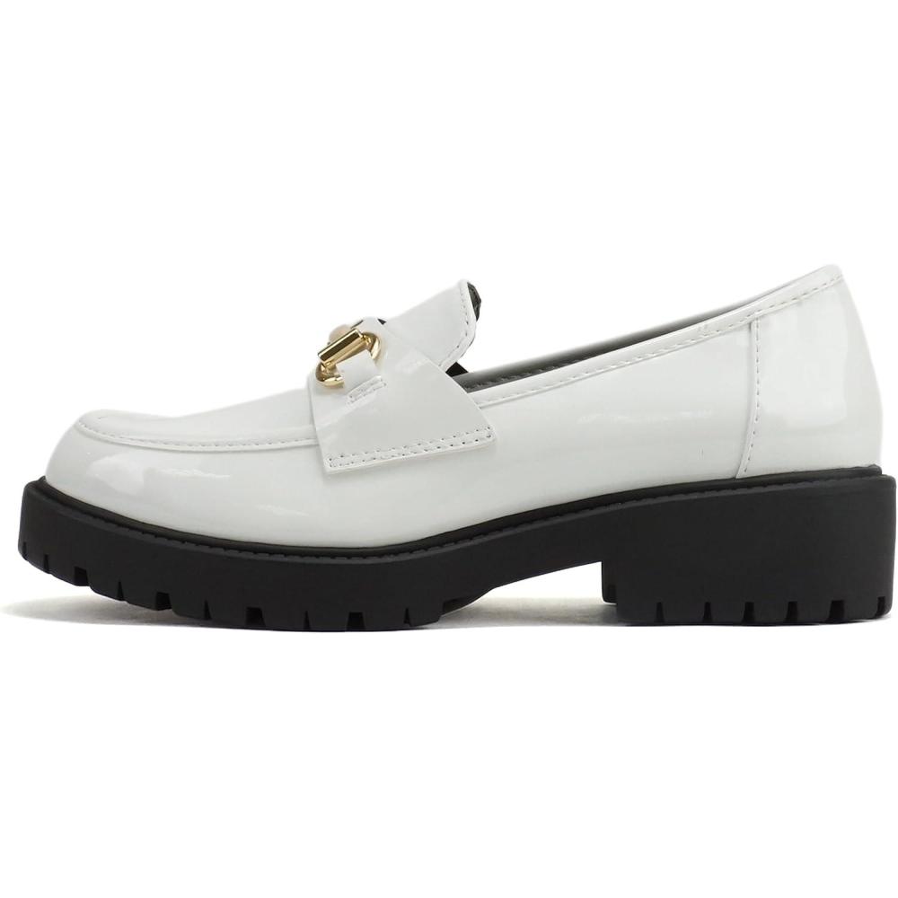 image:imageSoda Bedale Women Round Toe Low Heel Lug Sole SlipOn Horse Bit Loafer ShoeWhite Patent