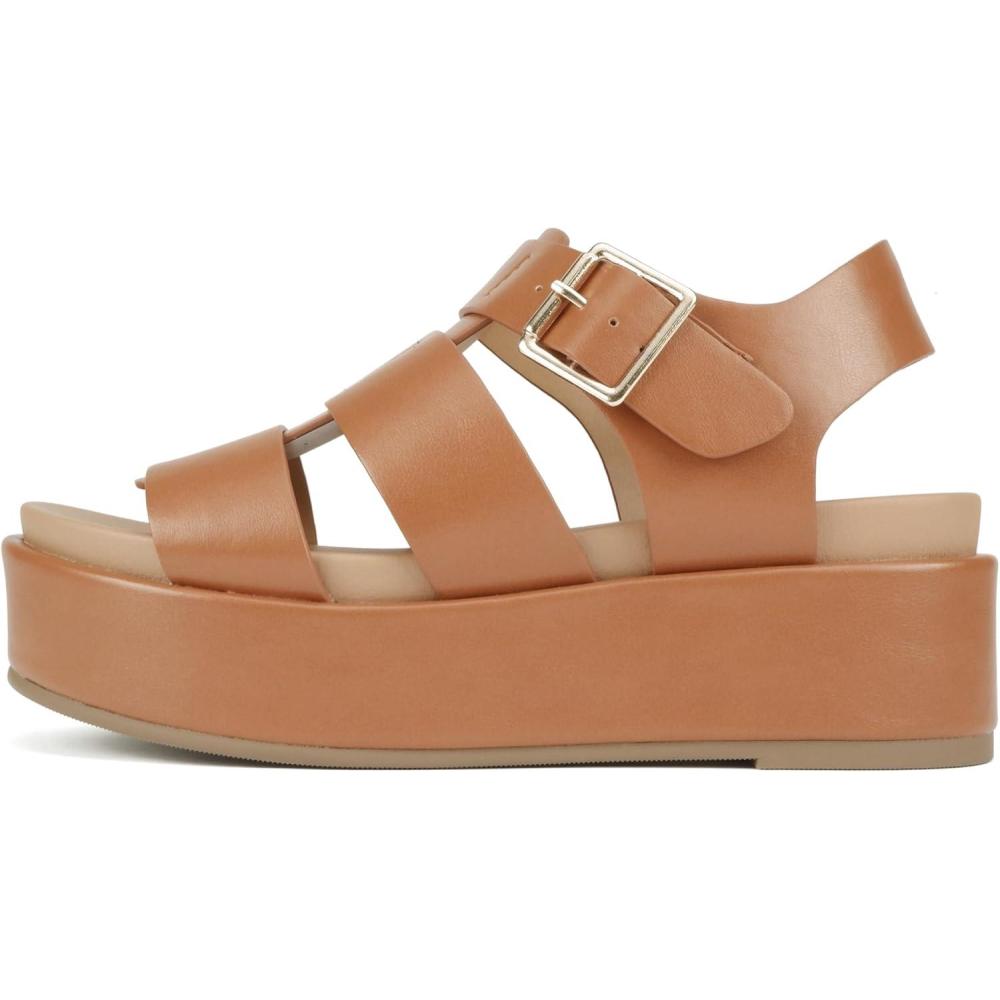 image:imageSoda Bossi  Women Round Toe Flatform Fisherman Wedge Sandals with Adjustable BuckleTan Pu