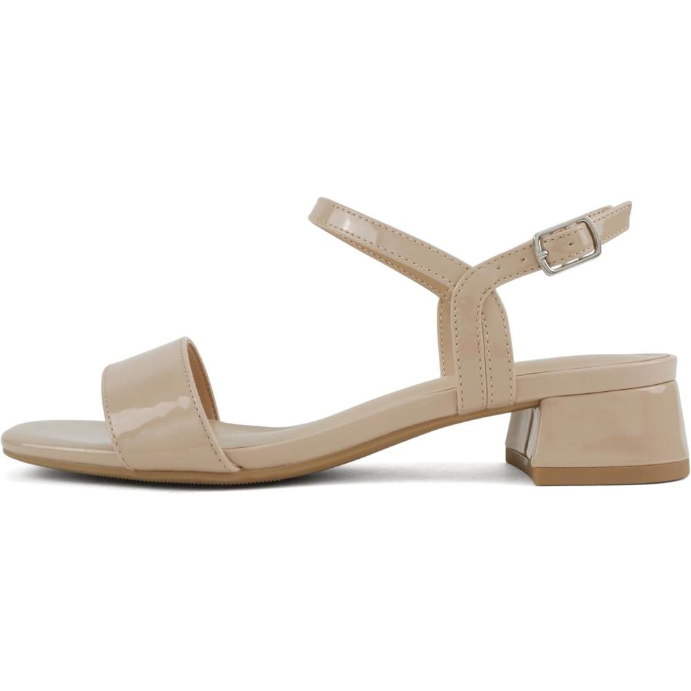 image:imageSoda Episode Women Square Toe Ankle Strap Low Heeled SandalsBeige Patent
