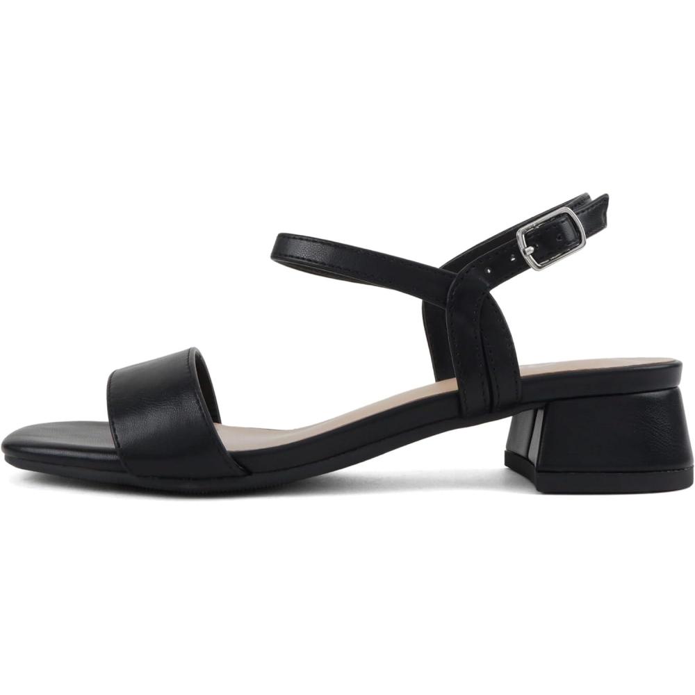 image:imageSoda Episode Women Square Toe Ankle Strap Low Heeled SandalsBlack Pu