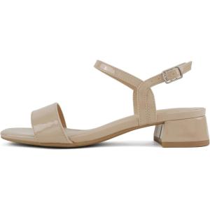 Soda “Episode” ~ Women Square Toe Ankle Strap Low Heeled Sandals(Beige Patent)
