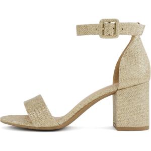 Soda “Rosa” ~ Women Round Toe High Heel Sandal with Ankle Strap(Gold Pu)