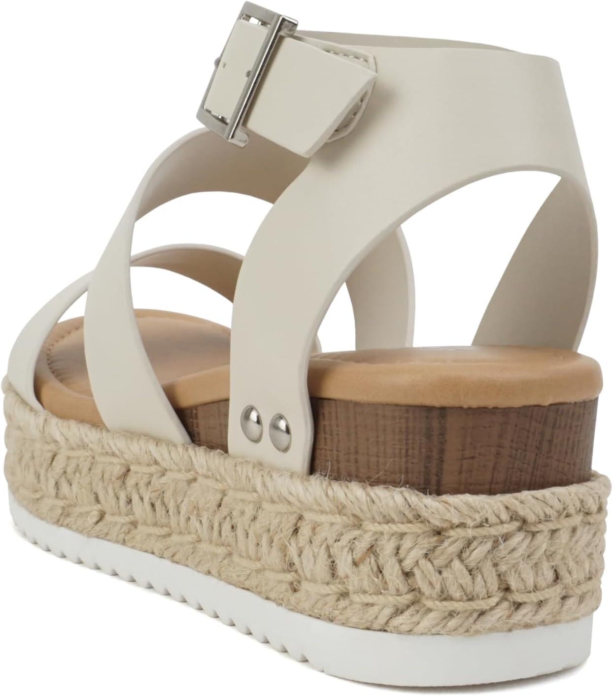 image:imageSoda Twice Women Multi Strap Espadrille Wedge Sandal with Ankle BuckleIvory Pu