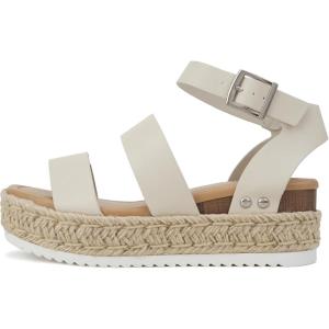 Soda Twice – Women Multi Strap Espadrille Wedge Sandal with Ankle Buckle(Ivory Pu)
