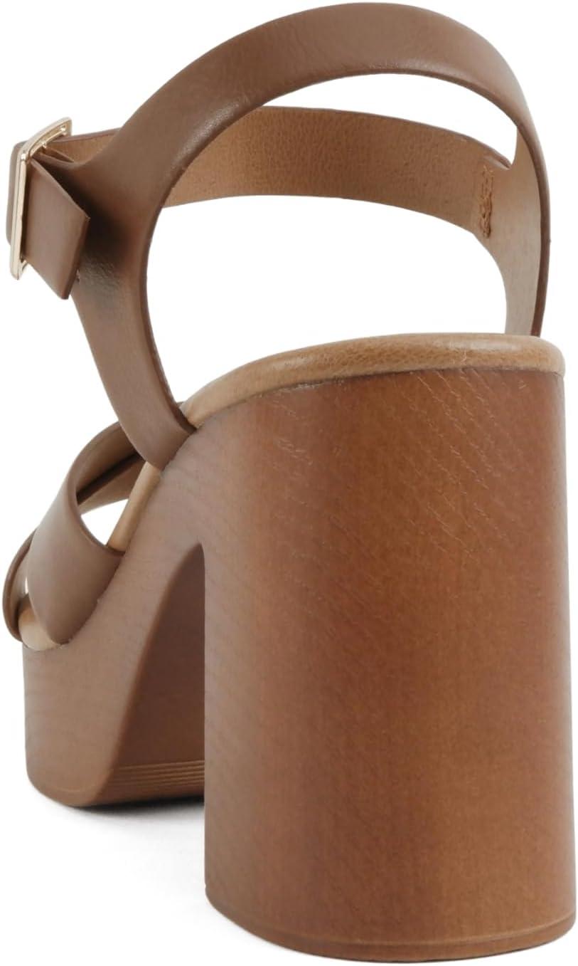image:imageSoda Bonnet Women Square Toe Notch Wedge Sandal with Buckle StrapTan Pu