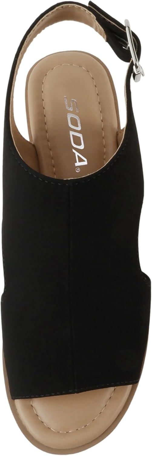 image:imageSoda Lovely Women Peep Toe Slingback Low Heel SandalBblack Nubuck