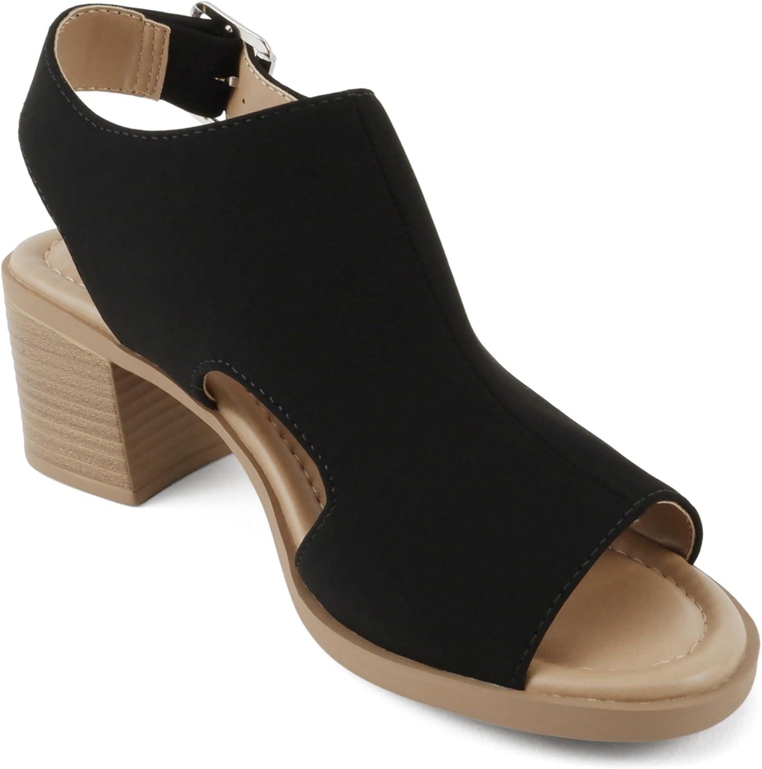 image:imageSoda Lovely Women Peep Toe Slingback Low Heel SandalBblack Nubuck