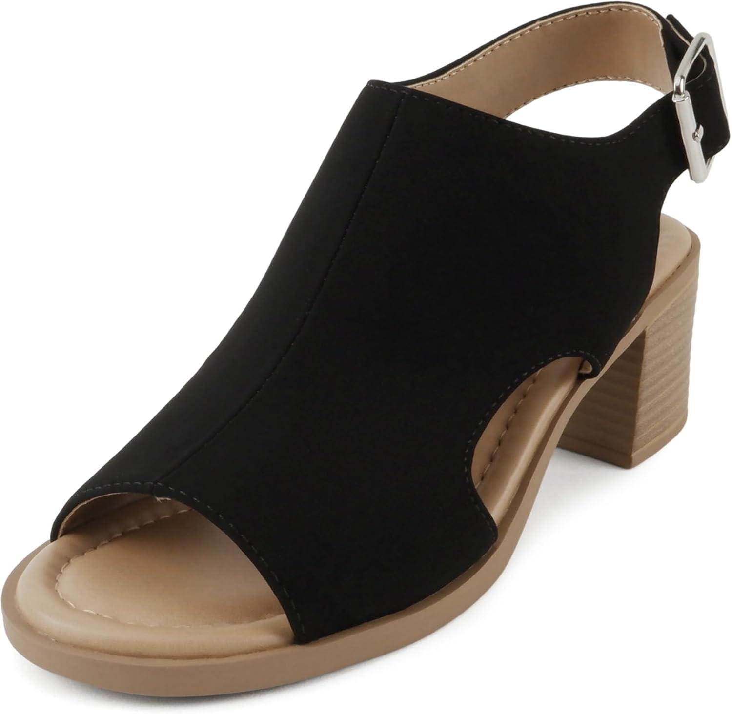 image:imageSoda Lovely Women Peep Toe Slingback Low Heel SandalBblack Nubuck