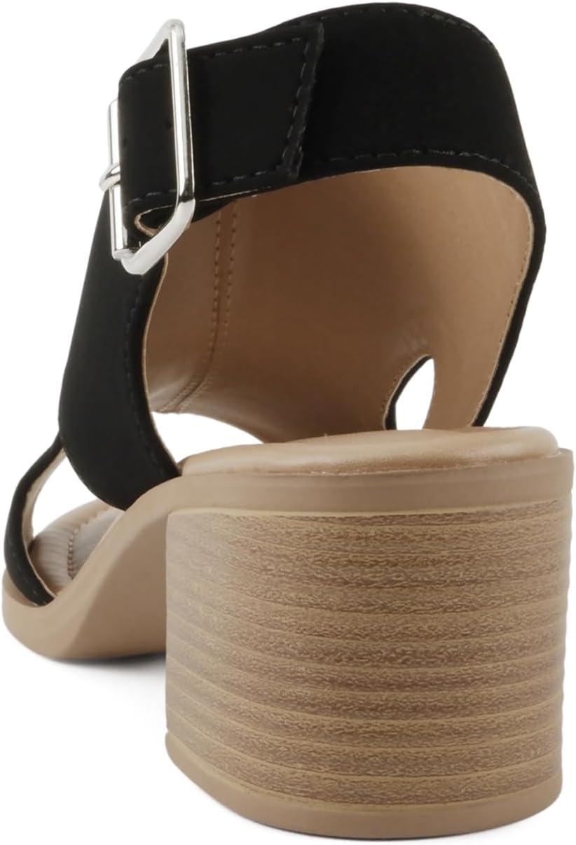 image:imageSoda Lovely Women Peep Toe Slingback Low Heel SandalBblack Nubuck